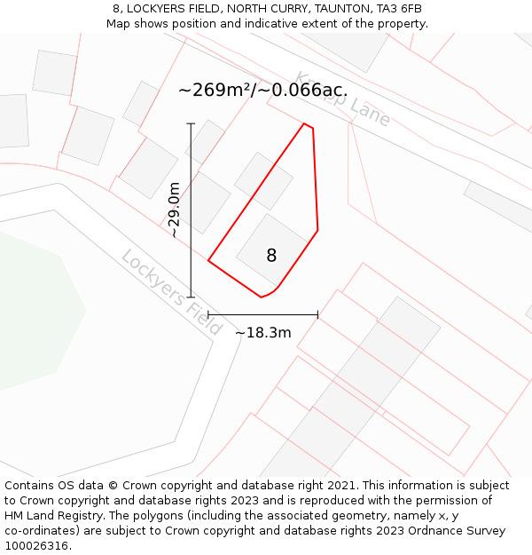 8, LOCKYERS FIELD, NORTH CURRY, TAUNTON, TA3 6FB: Plot and title map