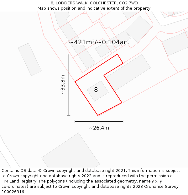 8, LODDERS WALK, COLCHESTER, CO2 7WD: Plot and title map