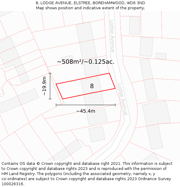 8, LODGE AVENUE, ELSTREE, BOREHAMWOOD, WD6 3ND: Plot and title map