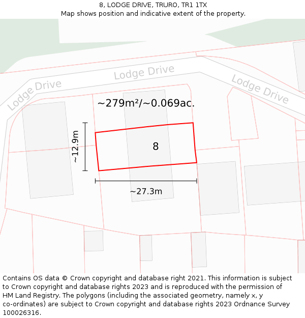 8, LODGE DRIVE, TRURO, TR1 1TX: Plot and title map