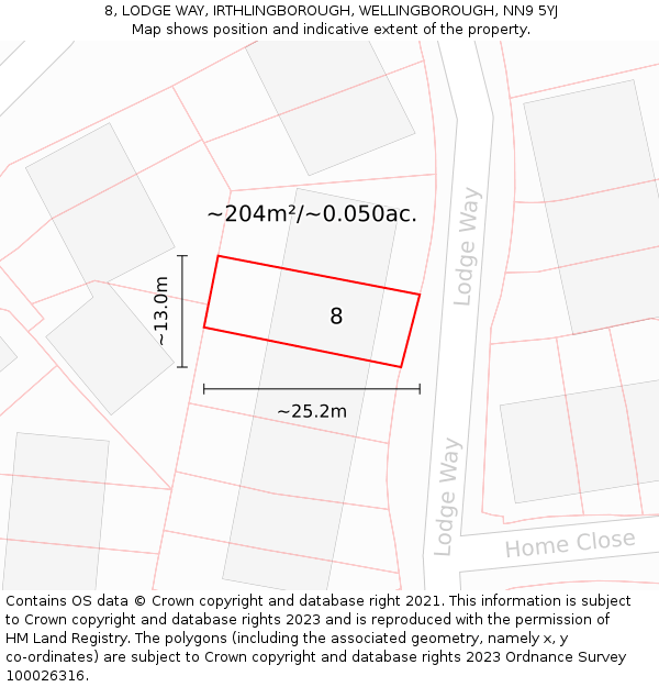 8, LODGE WAY, IRTHLINGBOROUGH, WELLINGBOROUGH, NN9 5YJ: Plot and title map