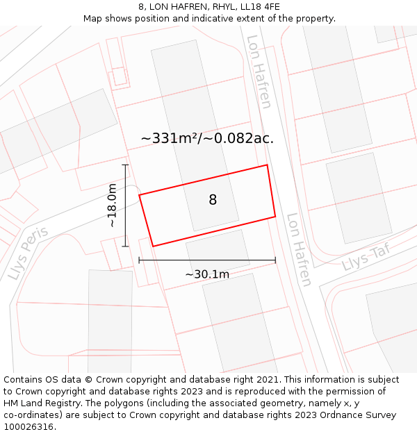 8, LON HAFREN, RHYL, LL18 4FE: Plot and title map