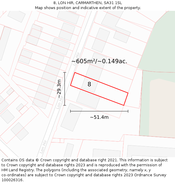 8, LON HIR, CARMARTHEN, SA31 1SL: Plot and title map