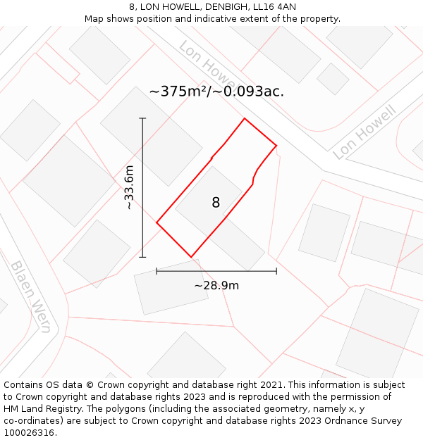 8, LON HOWELL, DENBIGH, LL16 4AN: Plot and title map