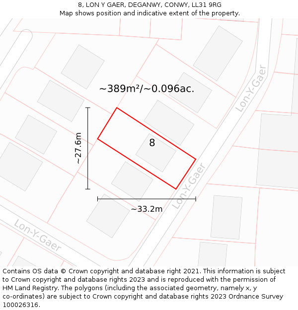 8, LON Y GAER, DEGANWY, CONWY, LL31 9RG: Plot and title map
