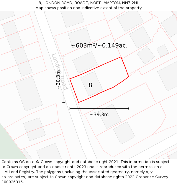 8, LONDON ROAD, ROADE, NORTHAMPTON, NN7 2NL: Plot and title map