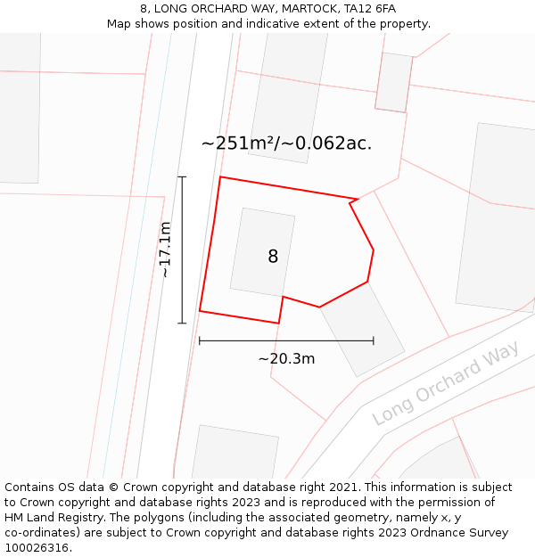 8, LONG ORCHARD WAY, MARTOCK, TA12 6FA: Plot and title map