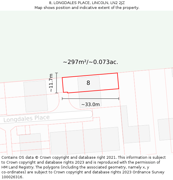 8, LONGDALES PLACE, LINCOLN, LN2 2JZ: Plot and title map