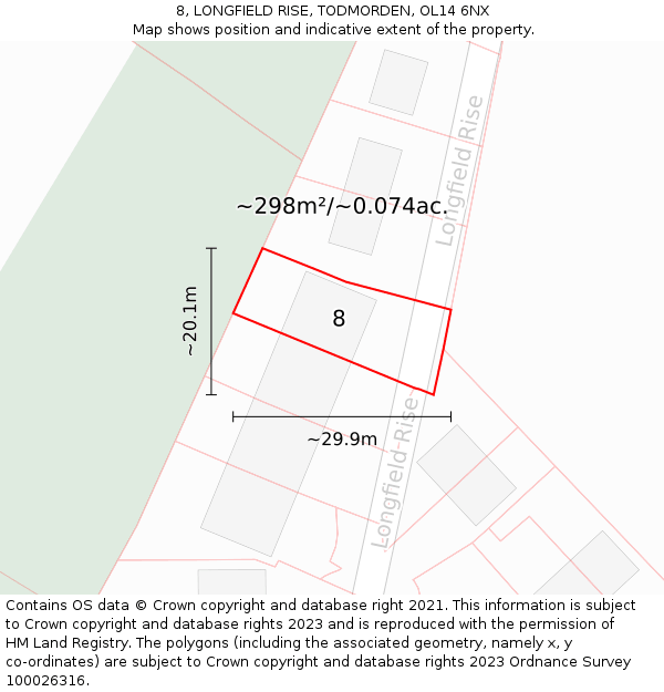 8, LONGFIELD RISE, TODMORDEN, OL14 6NX: Plot and title map