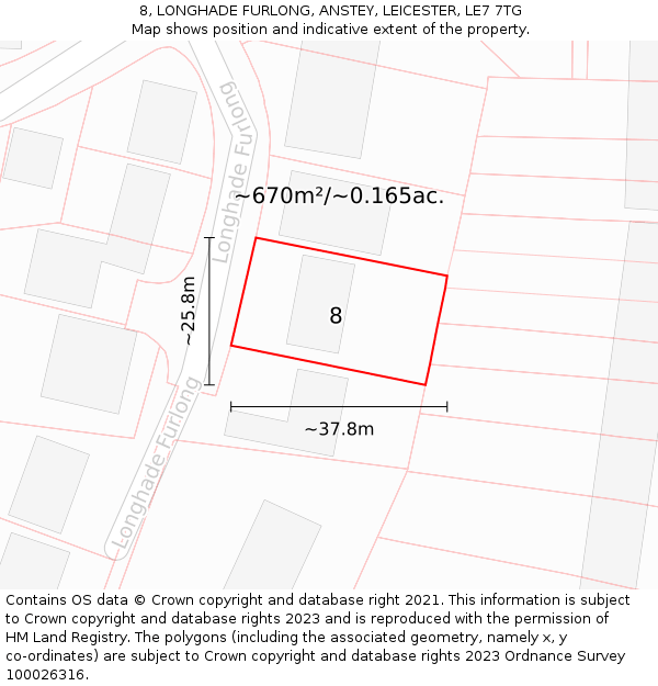 8, LONGHADE FURLONG, ANSTEY, LEICESTER, LE7 7TG: Plot and title map