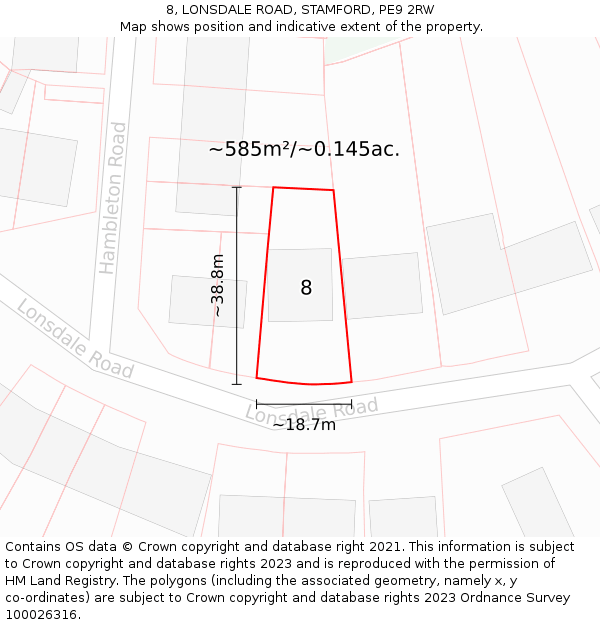 8, LONSDALE ROAD, STAMFORD, PE9 2RW: Plot and title map