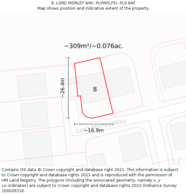 8, LORD MORLEY WAY, PLYMOUTH, PL9 8AF: Plot and title map