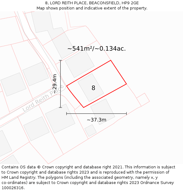 8, LORD REITH PLACE, BEACONSFIELD, HP9 2GE: Plot and title map