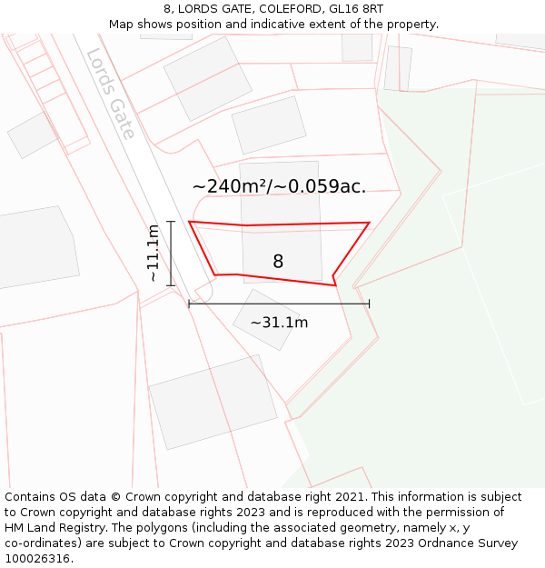 8, LORDS GATE, COLEFORD, GL16 8RT: Plot and title map