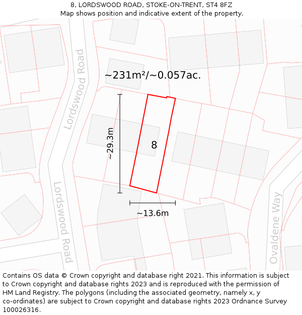 8, LORDSWOOD ROAD, STOKE-ON-TRENT, ST4 8FZ: Plot and title map