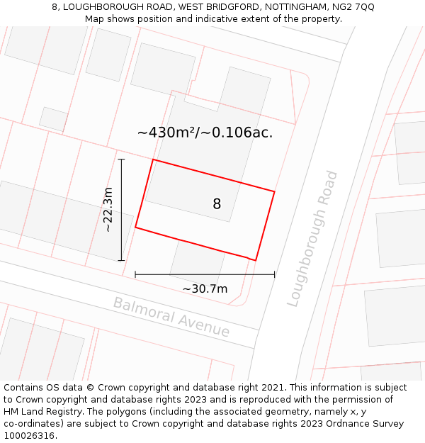 8, LOUGHBOROUGH ROAD, WEST BRIDGFORD, NOTTINGHAM, NG2 7QQ: Plot and title map