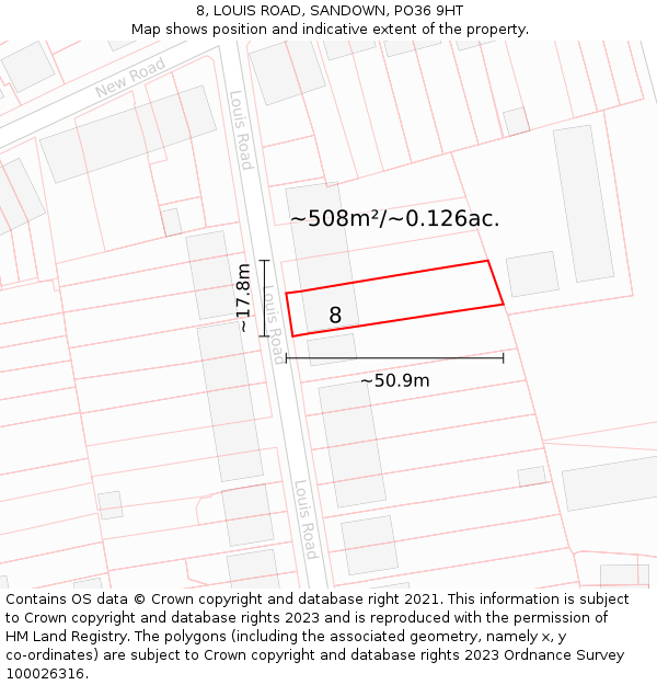 8, LOUIS ROAD, SANDOWN, PO36 9HT: Plot and title map