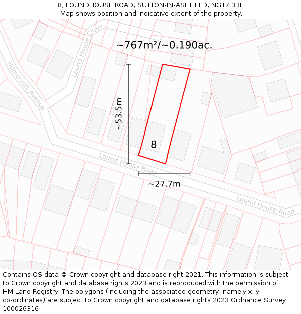 8, LOUNDHOUSE ROAD, SUTTON-IN-ASHFIELD, NG17 3BH: Plot and title map