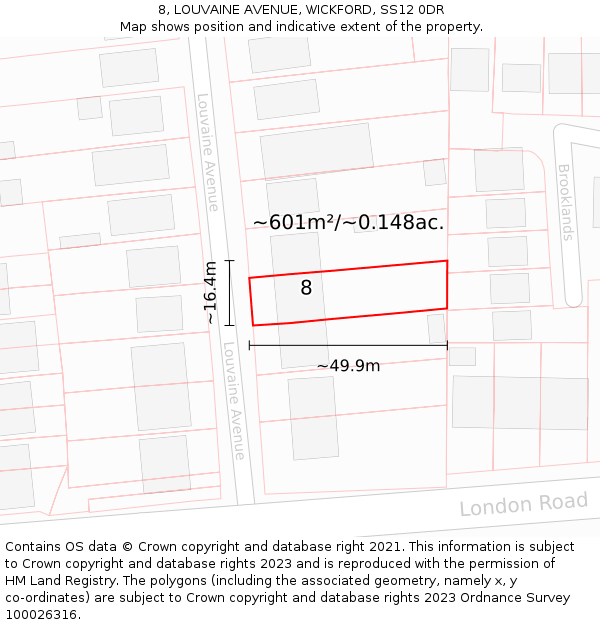 8, LOUVAINE AVENUE, WICKFORD, SS12 0DR: Plot and title map