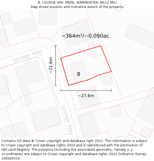 8, LOVAGE WAY, MERE, WARMINSTER, BA12 6RU: Plot and title map