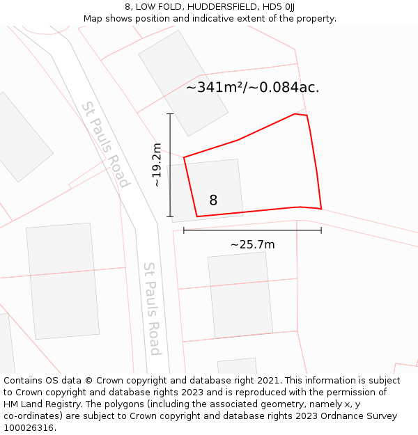 8, LOW FOLD, HUDDERSFIELD, HD5 0JJ: Plot and title map