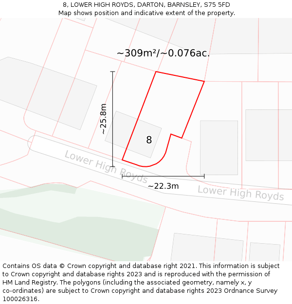 8, LOWER HIGH ROYDS, DARTON, BARNSLEY, S75 5FD: Plot and title map