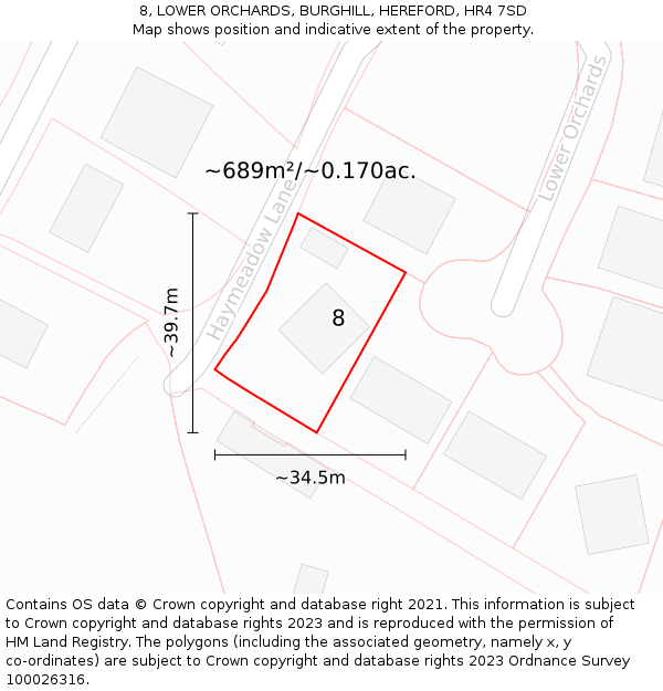 8, LOWER ORCHARDS, BURGHILL, HEREFORD, HR4 7SD: Plot and title map