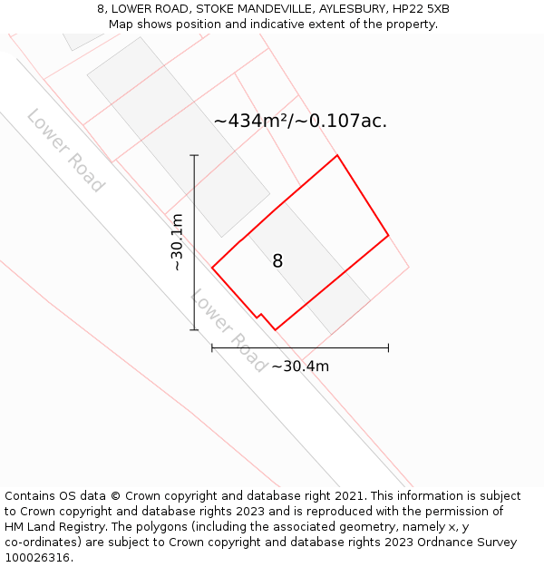 8, LOWER ROAD, STOKE MANDEVILLE, AYLESBURY, HP22 5XB: Plot and title map