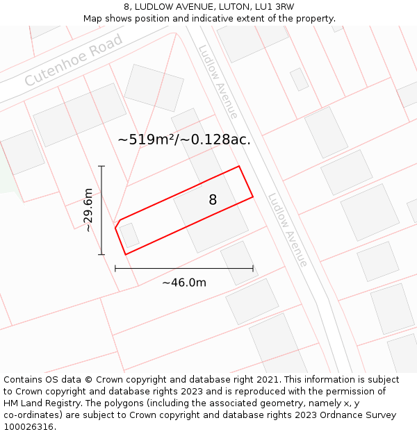 8, LUDLOW AVENUE, LUTON, LU1 3RW: Plot and title map