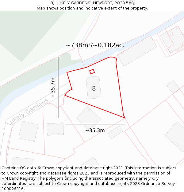 8, LUKELY GARDENS, NEWPORT, PO30 5AQ: Plot and title map