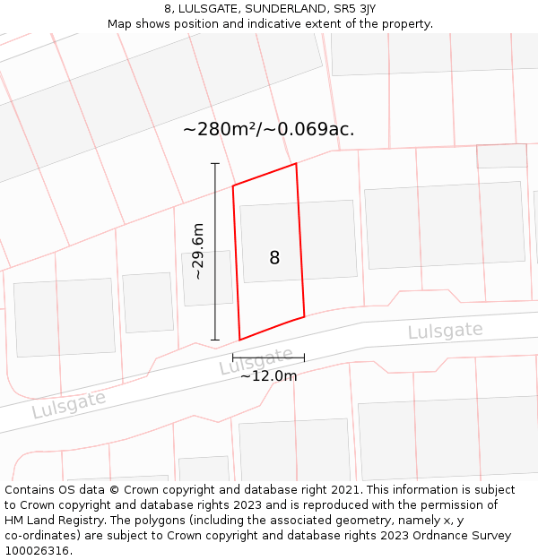 8, LULSGATE, SUNDERLAND, SR5 3JY: Plot and title map