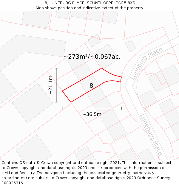 8, LUNEBURG PLACE, SCUNTHORPE, DN15 8XS: Plot and title map