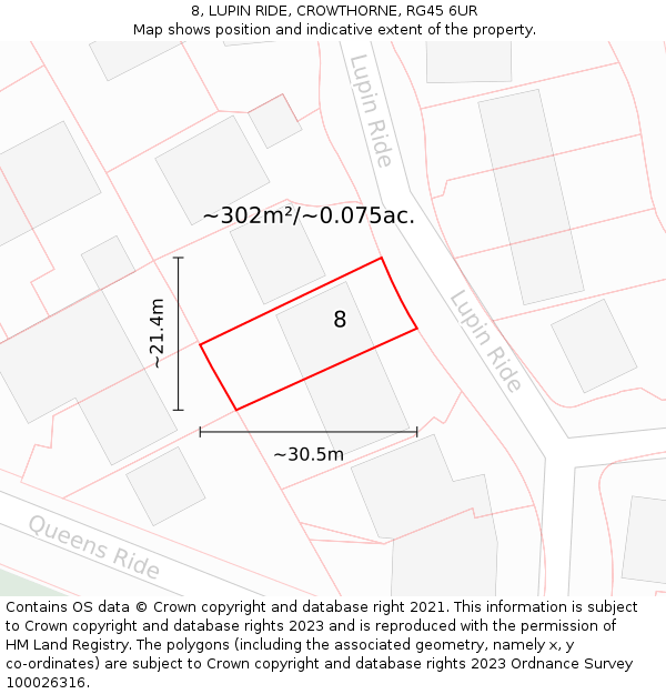 8, LUPIN RIDE, CROWTHORNE, RG45 6UR: Plot and title map