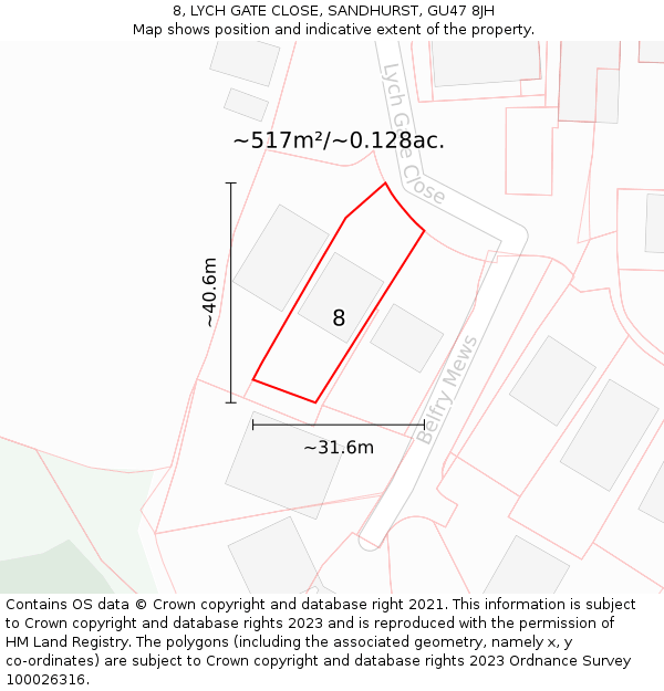 8, LYCH GATE CLOSE, SANDHURST, GU47 8JH: Plot and title map