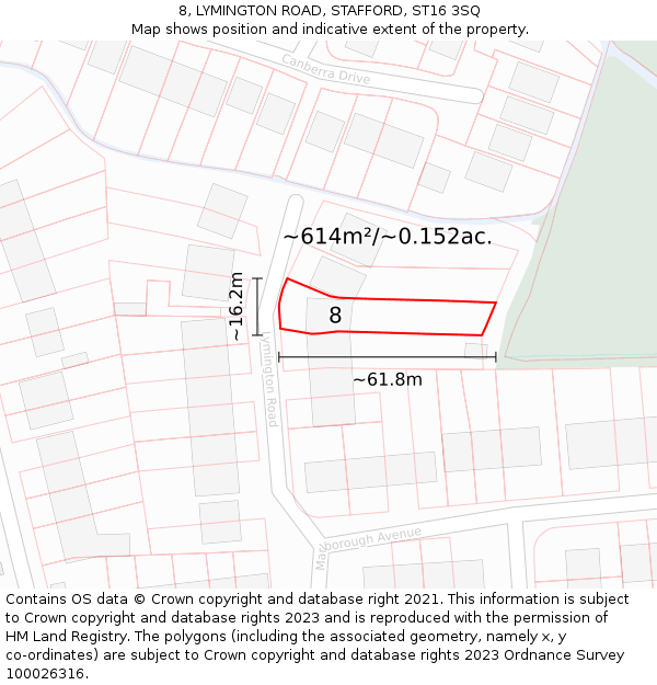 8, LYMINGTON ROAD, STAFFORD, ST16 3SQ: Plot and title map