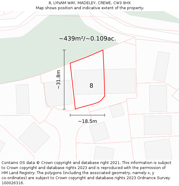 8, LYNAM WAY, MADELEY, CREWE, CW3 9HX: Plot and title map