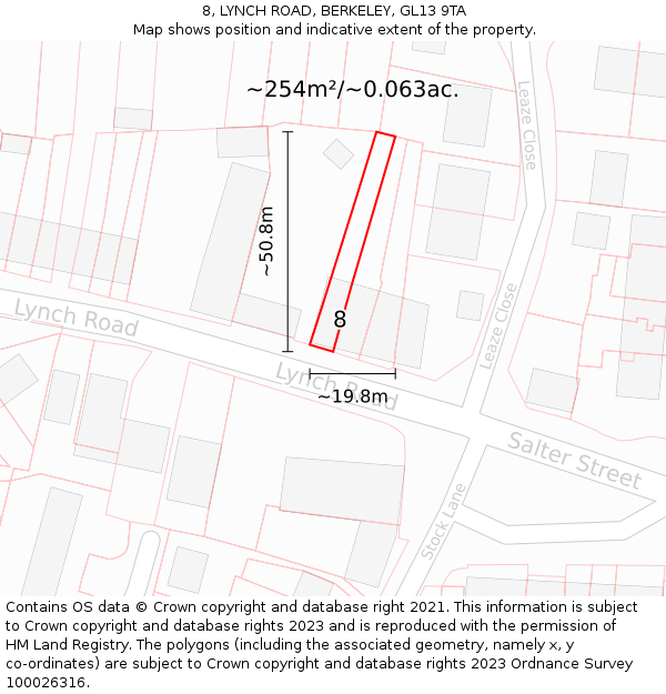 8, LYNCH ROAD, BERKELEY, GL13 9TA: Plot and title map