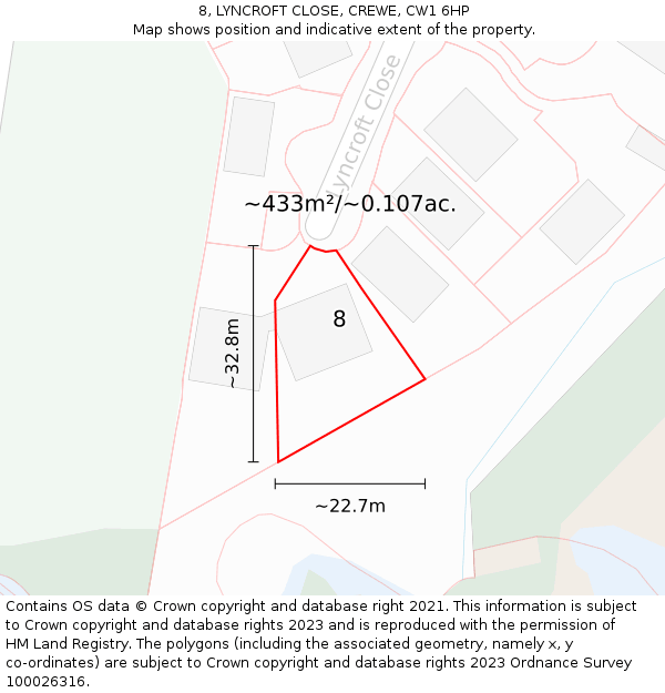 8, LYNCROFT CLOSE, CREWE, CW1 6HP: Plot and title map