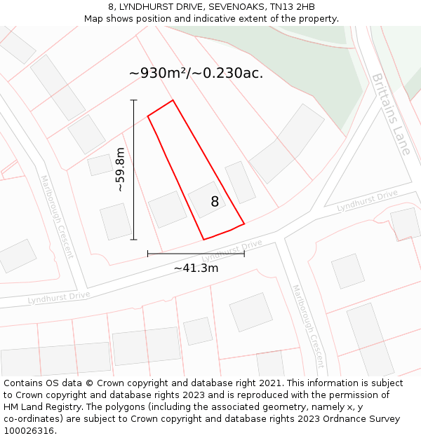 8, LYNDHURST DRIVE, SEVENOAKS, TN13 2HB: Plot and title map