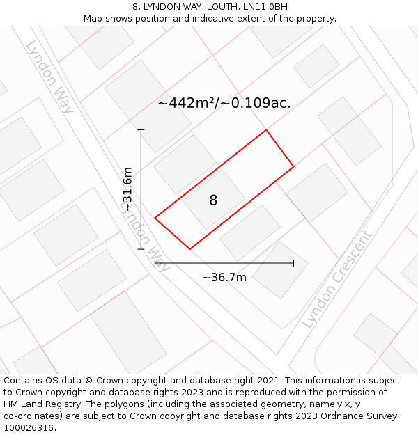 8, LYNDON WAY, LOUTH, LN11 0BH: Plot and title map