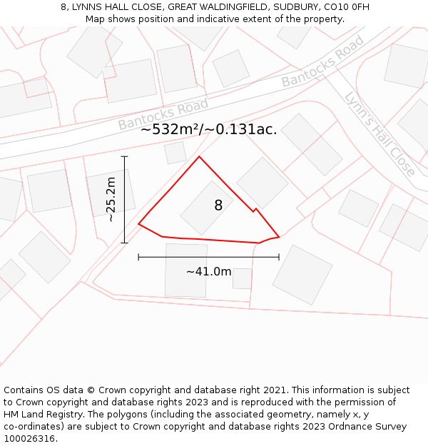 8, LYNNS HALL CLOSE, GREAT WALDINGFIELD, SUDBURY, CO10 0FH: Plot and title map