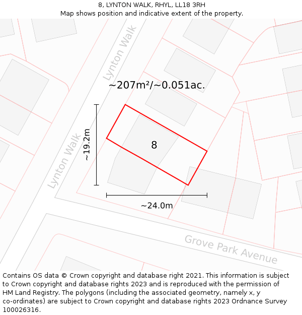 8, LYNTON WALK, RHYL, LL18 3RH: Plot and title map