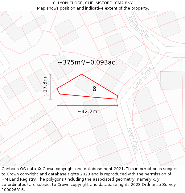 8, LYON CLOSE, CHELMSFORD, CM2 8NY: Plot and title map