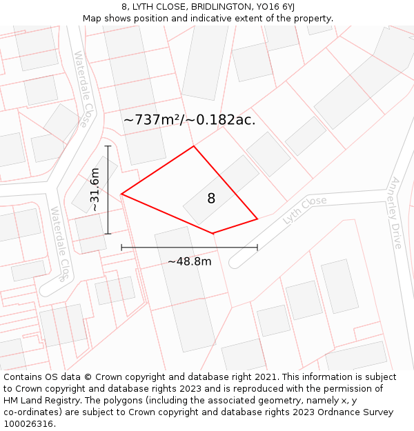 8, LYTH CLOSE, BRIDLINGTON, YO16 6YJ: Plot and title map