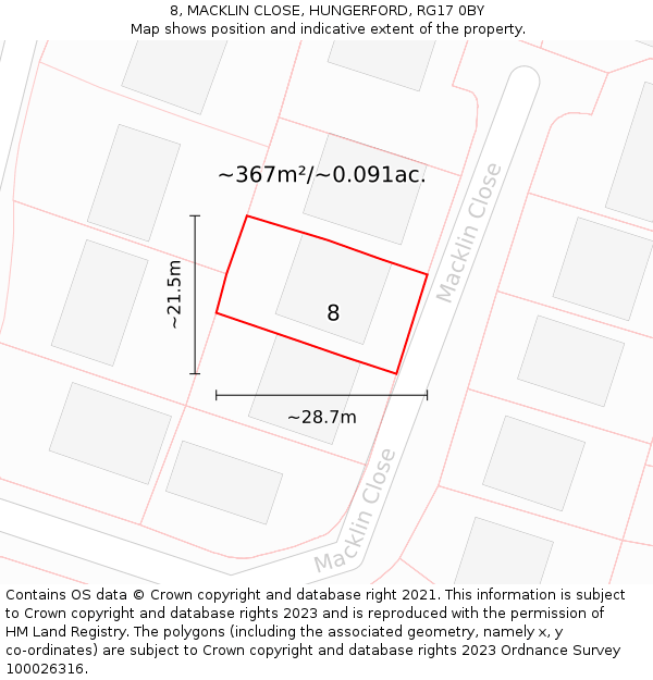 8, MACKLIN CLOSE, HUNGERFORD, RG17 0BY: Plot and title map