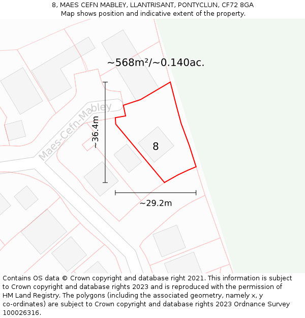 8, MAES CEFN MABLEY, LLANTRISANT, PONTYCLUN, CF72 8GA: Plot and title map