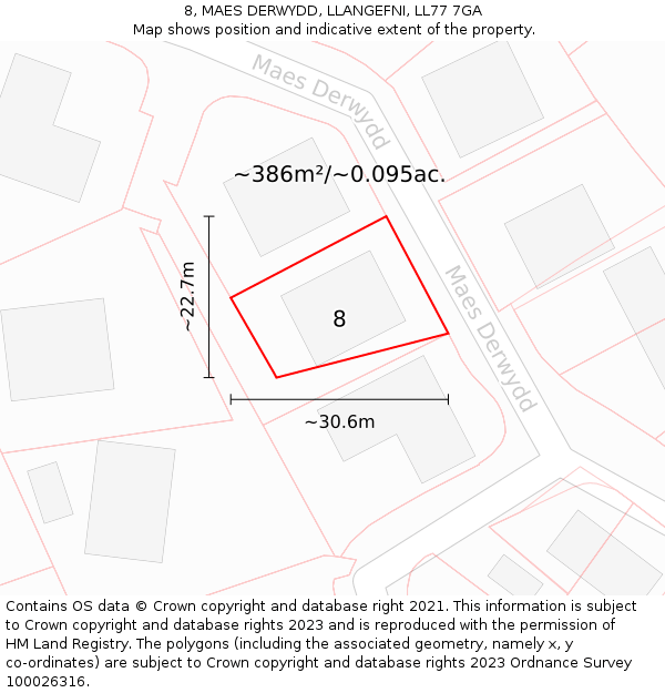 8, MAES DERWYDD, LLANGEFNI, LL77 7GA: Plot and title map