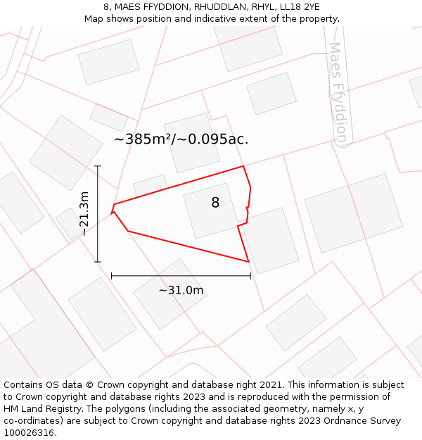 8, MAES FFYDDION, RHUDDLAN, RHYL, LL18 2YE: Plot and title map