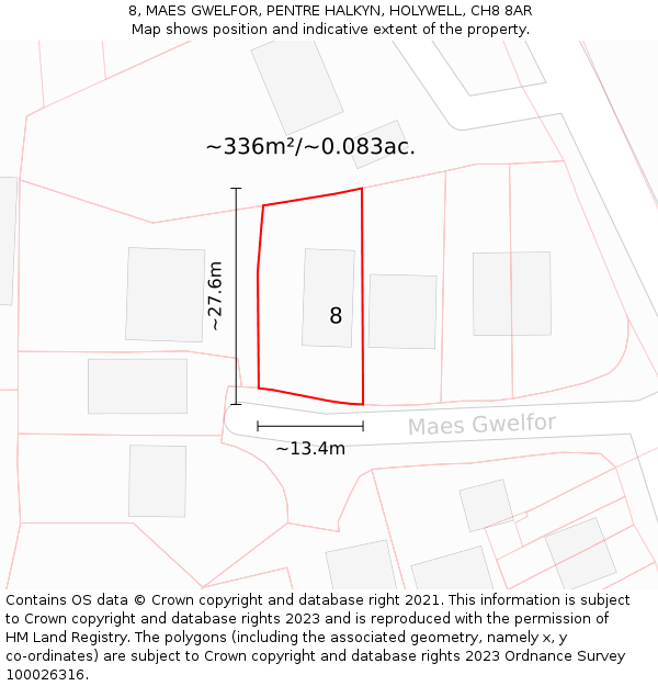 8, MAES GWELFOR, PENTRE HALKYN, HOLYWELL, CH8 8AR: Plot and title map