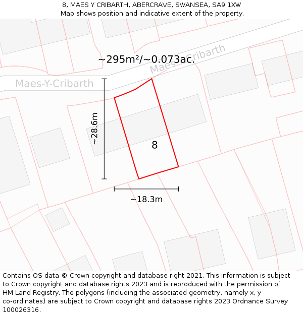 8, MAES Y CRIBARTH, ABERCRAVE, SWANSEA, SA9 1XW: Plot and title map